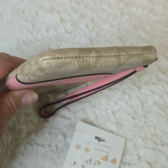 Coach Beige and Pink Wristlet With Lauren Conrad Nwt 5 Pair Of Earrings - Picture 6 of 11
